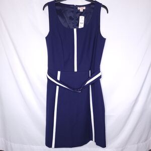 Brooks Brothers Dress 12 Navy Shift Red Fleece Sleeveless NWT